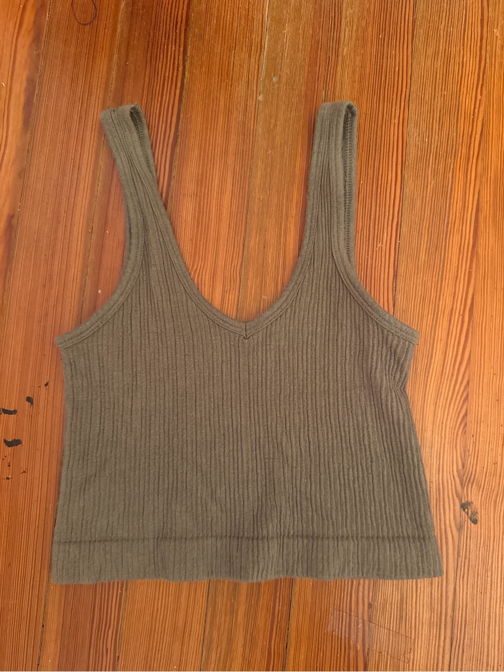 Urban Outfitters Olive Ribbed V-Neck Cropped Tank
